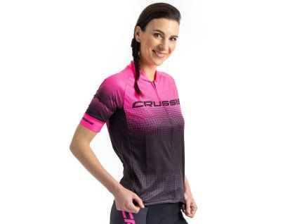 Crussis Cyklistický dres dámský krátký rukáv čierno-ružová farba (Veľkosť XS)